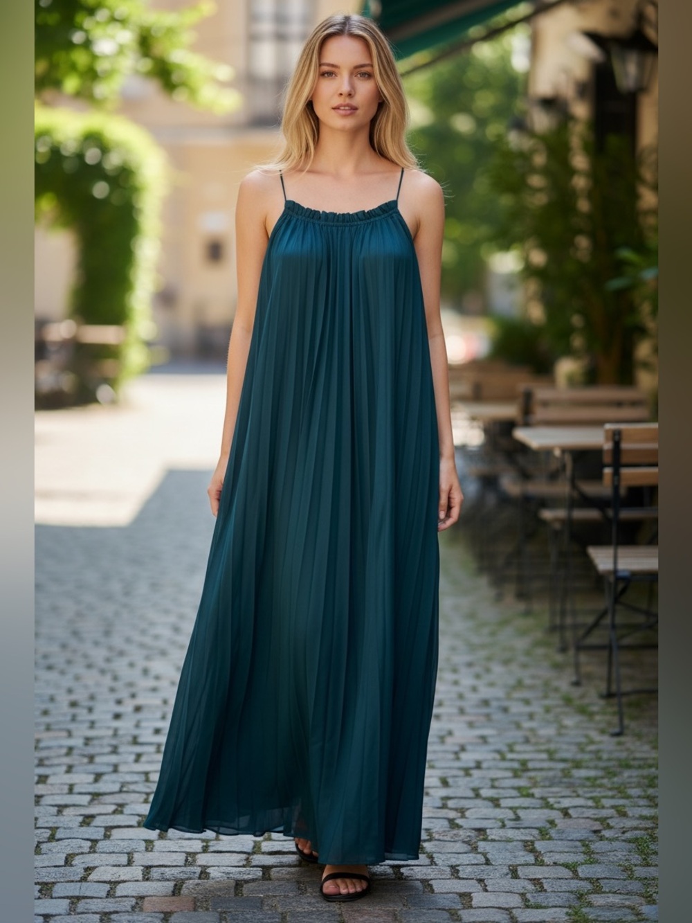 Zara Teal Pleated MIDI Dress Flowy Wrinkle Effect Size Medium